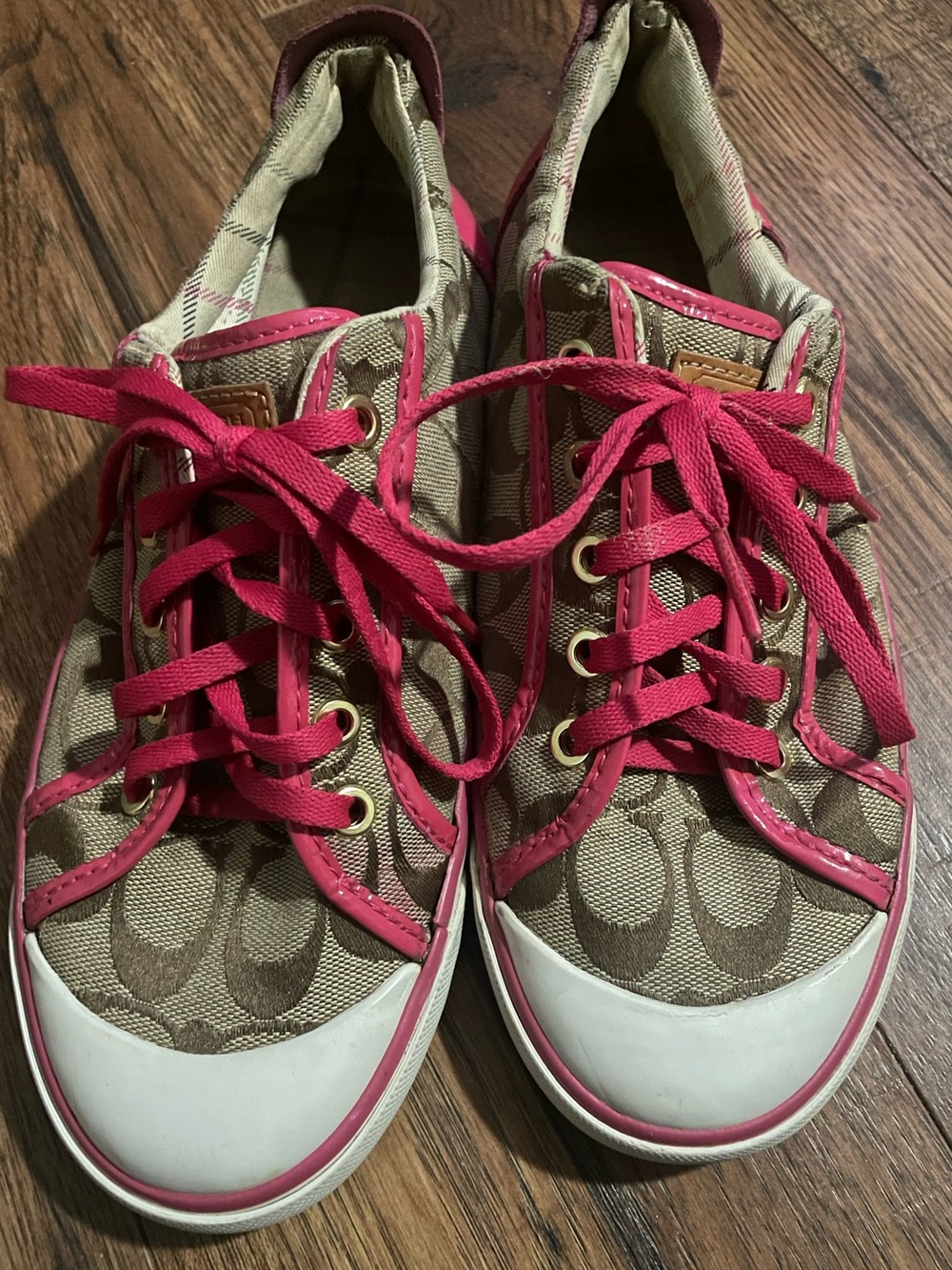 Coach Barrett Signature Khaki & Pink Low-Top Sneakers